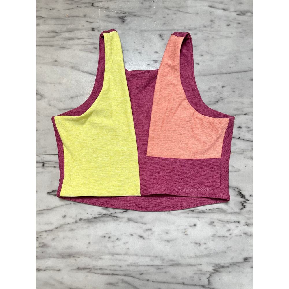 Outdoor Voices Colorblock V Neck Sports Bra Size Small Pink Neon Yellow Peach